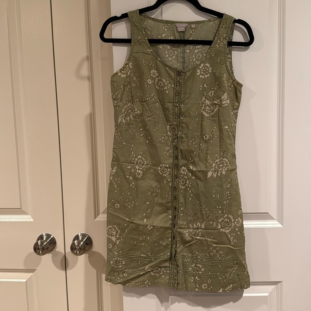 J. Crew 100% Cotton Green Floral Scoop Neck Sleeveless Dress Button Front Size 4